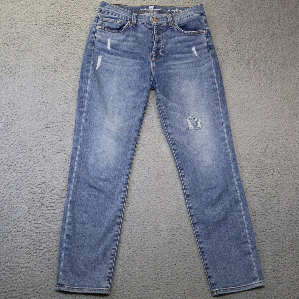 7 For All Mankind Josefina Skinny Boyfriend Jeans Distressed Button Fly Blue 27